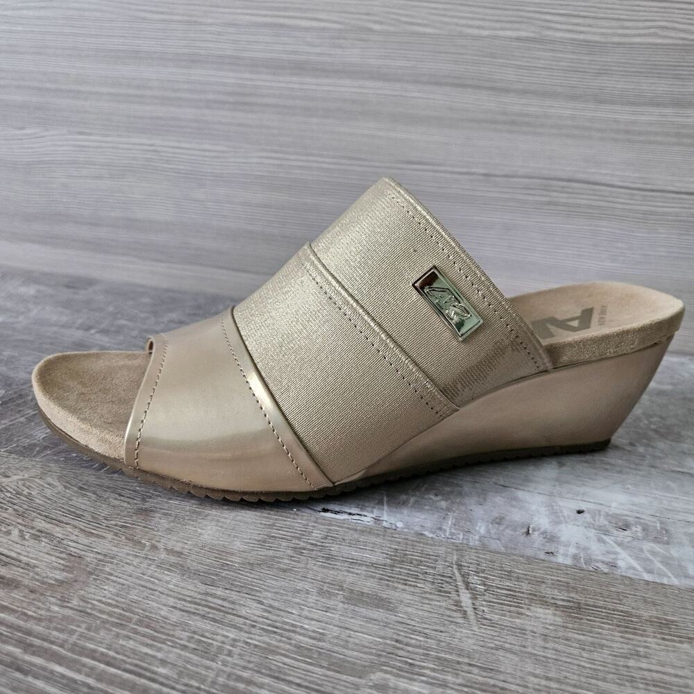 Anne Klein Chanay Casual‎ Wedge Slide Sandals Light Natural Womens Size 8.5